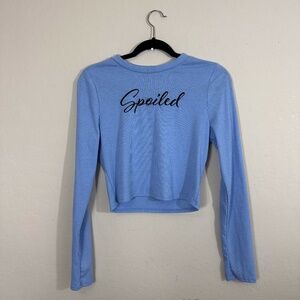 Fashion Nova Light Blue Spoiled Ribbed Cropped Long Sleeve Baby T- Shirt